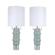 Classy Living Oceanic Wave 31in 2-Light Table Lamp Set | Contemporary Mist Blue Crystal and White Linen | Bedside & Console | Model ECL1099C