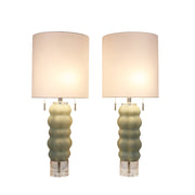 Classy Living Oceanic Wave 31in 2-Light Table Lamp Set | Contemporary Mist Blue Crystal and White Linen | Bedside & Console | Model ECL1099C