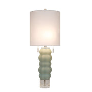 Classy Living Oceanic Wave 31in 2-Light Table Lamp Set | Contemporary Mist Blue Crystal and White Linen | Bedside & Console | Model ECL1099C