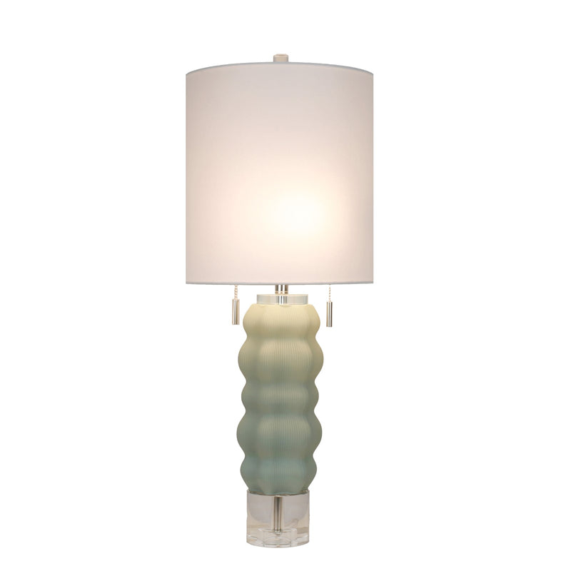 Classy Living Oceanic Wave 31in 2-Light Table Lamp Set | Contemporary Mist Blue Crystal and White Linen | Bedside & Console | Model ECL1099C
