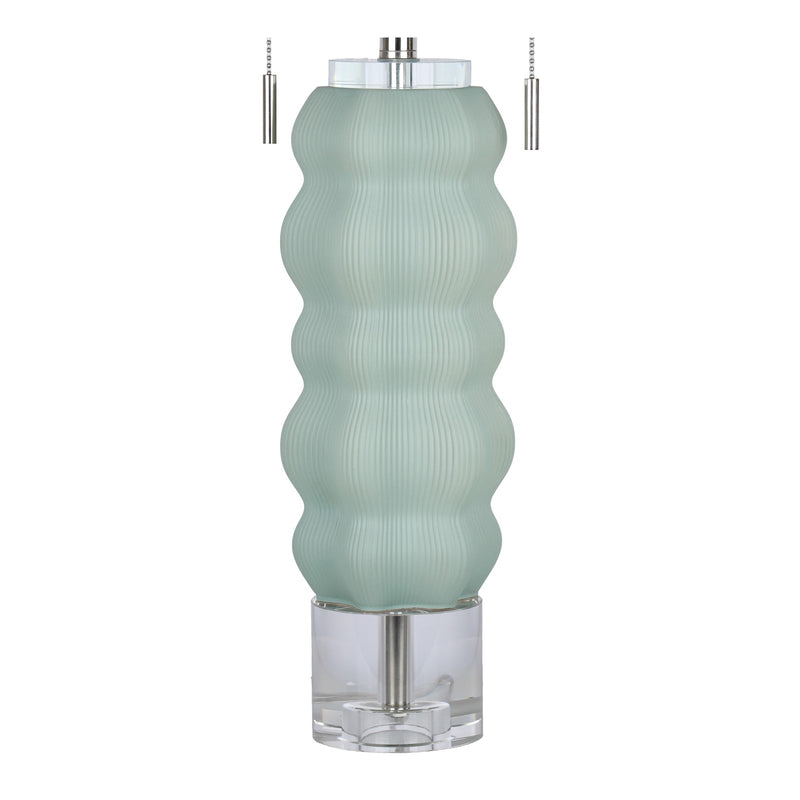 Classy Living Oceanic Wave 31in 2-Light Table Lamp Set | Contemporary Mist Blue Crystal and White Linen | Bedside & Console | Model ECL1099C