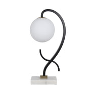 Classy Living Lunar Loop 20in Accent Lamp Set of 2 | Modern Matte Black and White Opal Glass | Bookcase & Side Table | Model ECL1153C