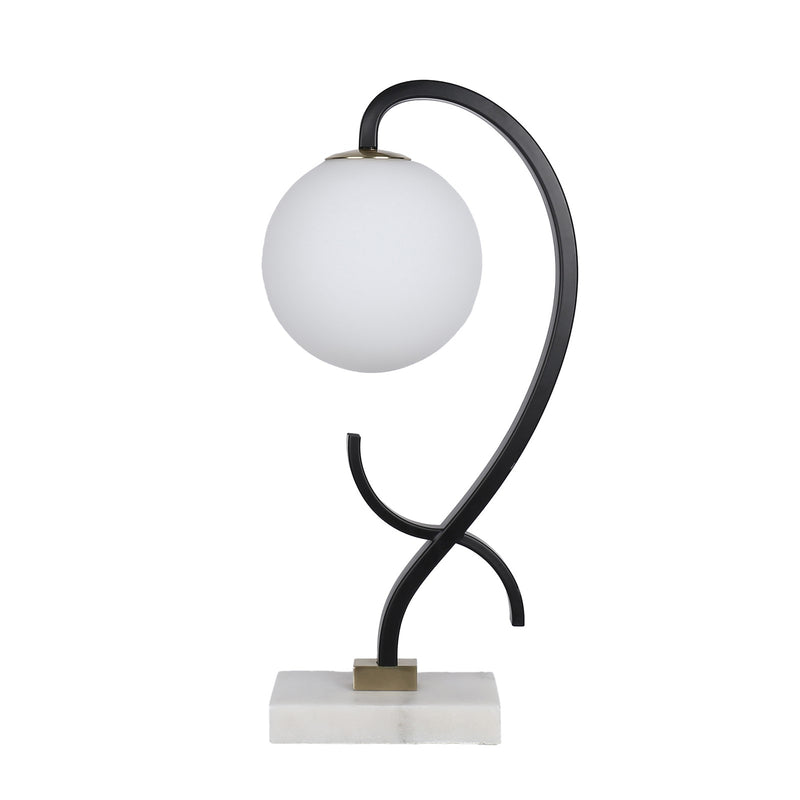 Classy Living Lunar Loop 20in Accent Lamp Set of 2 | Modern Matte Black and White Opal Glass | Bookcase & Side Table | Model ECL1153C