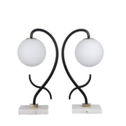 Classy Living Lunar Loop 20in Accent Lamp Set of 2 | Modern Matte Black and White Opal Glass | Bookcase & Side Table | Model ECL1153C