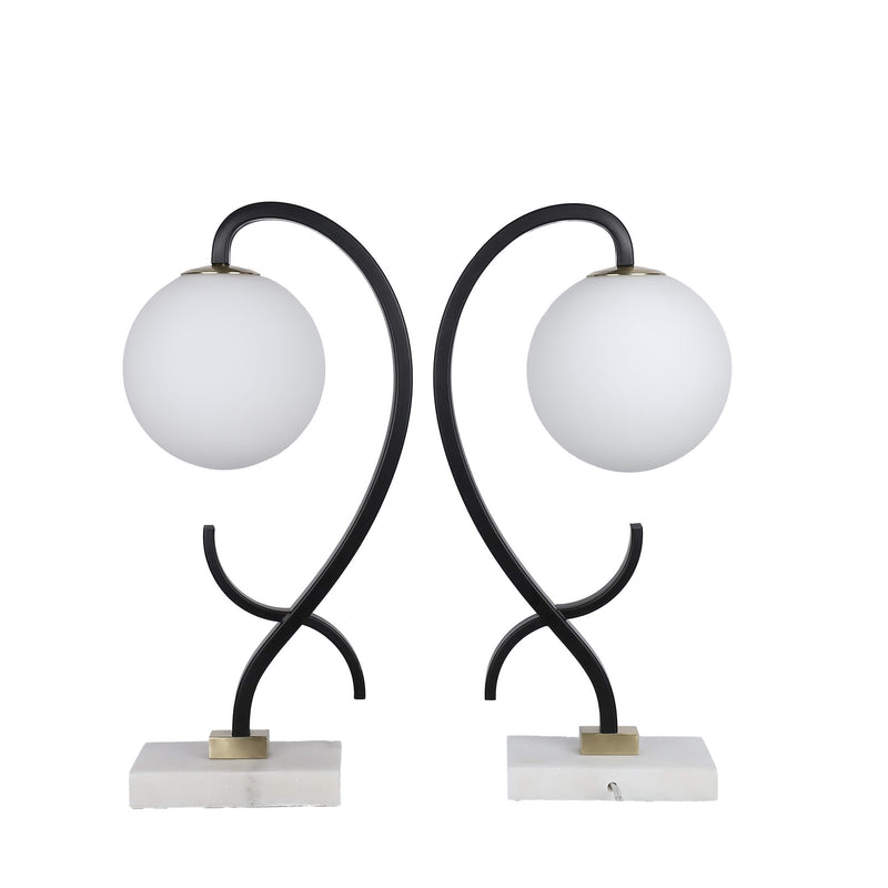 Classy Living Lunar Loop 20in Accent Lamp Set of 2 | Modern Matte Black and White Opal Glass | Bookcase & Side Table | Model ECL1153C