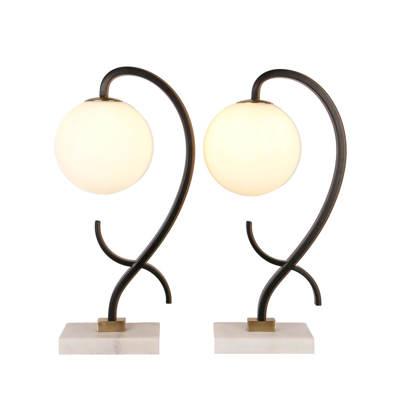 Classy Living Lunar Loop 20in Accent Lamp Set of 2 | Modern Matte Black and White Opal Glass | Bookcase & Side Table | Model ECL1153C