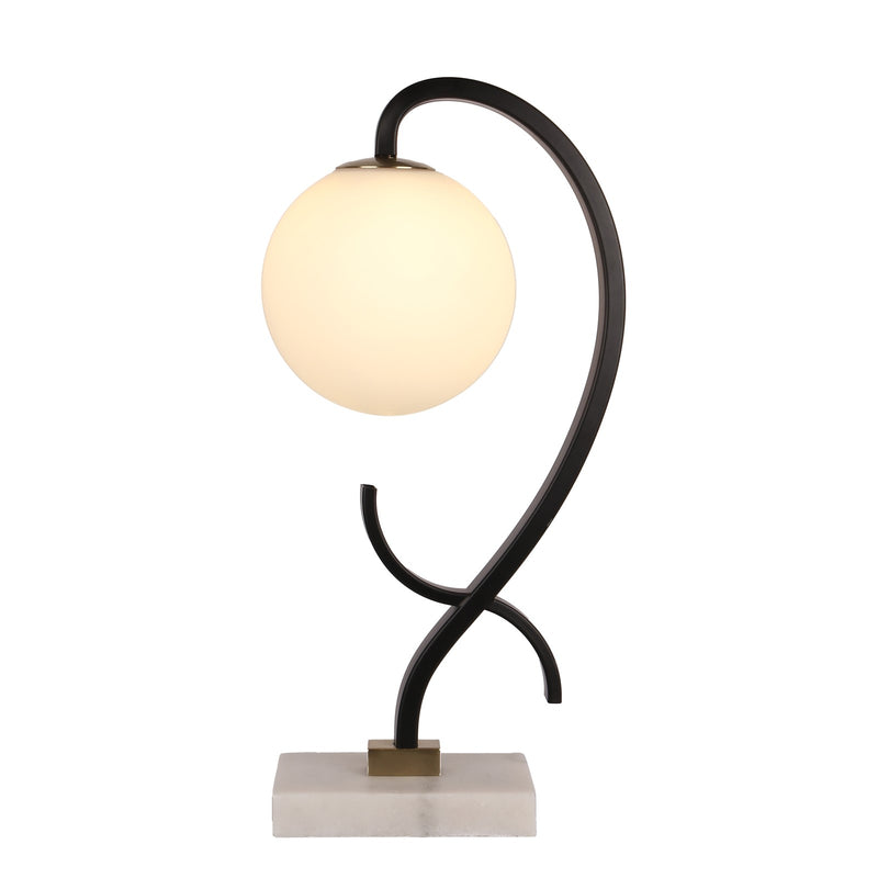 Classy Living Lunar Loop 20in Accent Lamp Set of 2 | Modern Matte Black and White Opal Glass | Bookcase & Side Table | Model ECL1153C