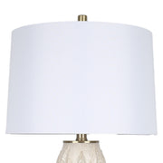 Classy Living Textured Leaves 28in 1-Light Table Lamp Set | Modern Beige Soft Gold Ceramic and White Linen | Bedside & Living Room | Model ECL1159E