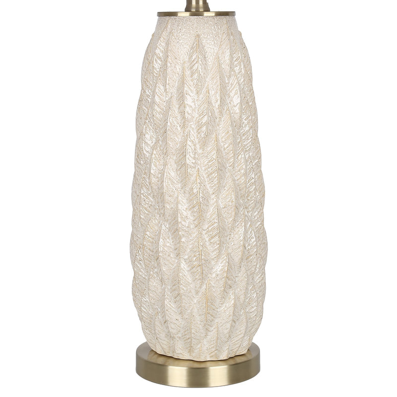 Classy Living Textured Leaves 28in 1-Light Table Lamp Set | Modern Beige Soft Gold Ceramic and White Linen | Bedside & Living Room | Model ECL1159E