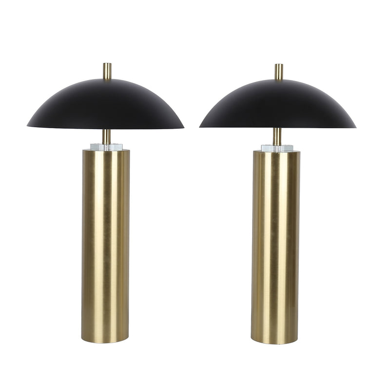 Classy Living Aurora Column 28in 2-Pack Table Lamp | Modern Soft Gold and Matte Black Metal | Bedroom & Living Room | Touch USB 630 | Model ECL1293C