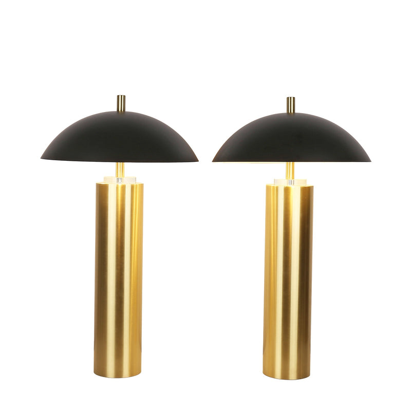 Classy Living Aurora Column 28in 2-Pack Table Lamp | Modern Soft Gold and Matte Black Metal | Bedroom & Living Room | Touch USB 630 | Model ECL1293C