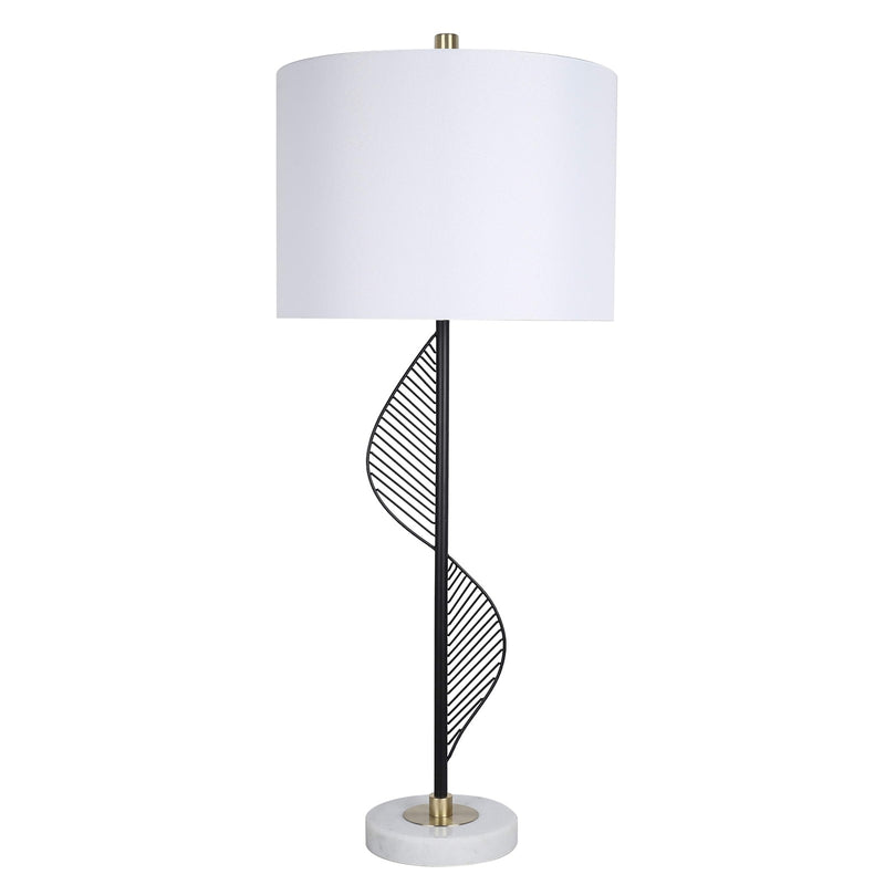 Classy Living Spiral Radiance II 33in 1-Light Table Lamp Set | Modern Matte Black Soft Gold Marble and White Linen | Bedside | Model ECL1300C