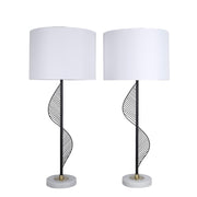 Classy Living Spiral Radiance II 33in 1-Light Table Lamp Set | Modern Matte Black Soft Gold Marble and White Linen | Bedside | Model ECL1300C