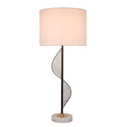 Classy Living Spiral Radiance II 33in 1-Light Table Lamp Set | Modern Matte Black Soft Gold Marble and White Linen | Bedside | Model ECL1300C