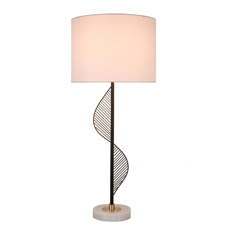 Classy Living Spiral Radiance II 33in 1-Light Table Lamp Set | Modern Matte Black Soft Gold Marble and White Linen | Bedside | Model ECL1300C
