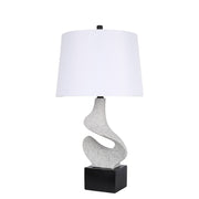 Classy Living Sculpted Waves 27in Table Lamp Set of 2 | Modern White Stone and Matte Black Resin | Bedside & Console | Model ECL1362B