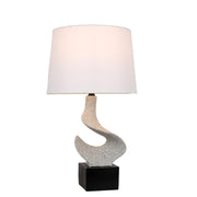 Classy Living Sculpted Waves 27in Table Lamp Set of 2 | Modern White Stone and Matte Black Resin | Bedside & Console | Model ECL1362B