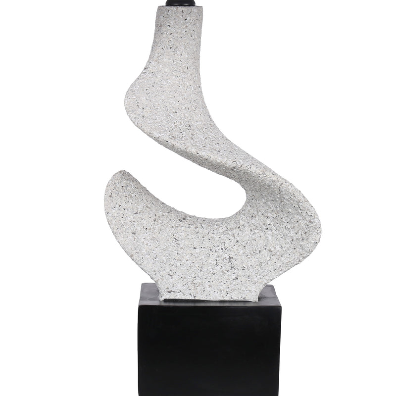 Classy Living Sculpted Waves 27in Table Lamp Set of 2 | Modern White Stone and Matte Black Resin | Bedside & Console | Model ECL1362B