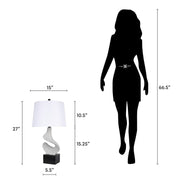 Classy Living Sculpted Waves 27in Table Lamp Set of 2 | Modern White Stone and Matte Black Resin | Bedside & Console | Model ECL1362B