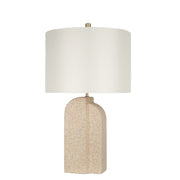 Classy Living Sculpted Sandstone 27in Ceramic Table Lamp Set of 2 | Modern Natural Rock Ceramic with Off White Linen Drum Shade | Model ECL1400B