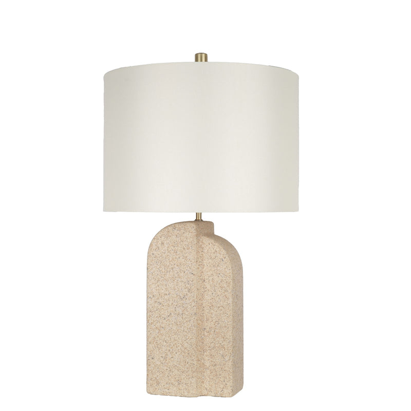 Classy Living Sculpted Sandstone 27in Ceramic Table Lamp Set of 2 | Modern Natural Rock Ceramic with Off White Linen Drum Shade | Model ECL1400B