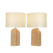 Classy Living Sculpted Sandstone 27in Ceramic Table Lamp Set of 2 | Modern Natural Rock Ceramic with Off White Linen Drum Shade | Model ECL1400B