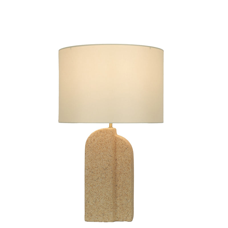 Classy Living Sculpted Sandstone 27in Ceramic Table Lamp Set of 2 | Modern Natural Rock Ceramic with Off White Linen Drum Shade | Model ECL1400B