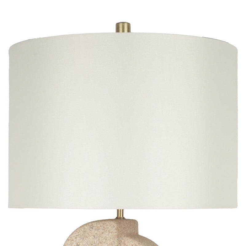 Classy Living Sculpted Sandstone 27in Ceramic Table Lamp Set of 2 | Modern Natural Rock Ceramic with Off White Linen Drum Shade | Model ECL1400B