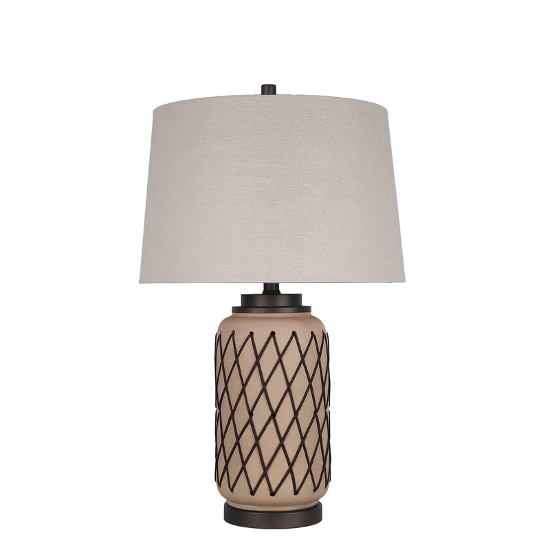 Classy Living Diamond Weave 27in Table Lamp Set of 2 | Rustic Terra Ceramic and Taupe Linen | Bedroom & Living Room | 17 x 17 x 27 in | Model ECL1405B