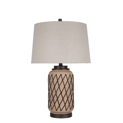 Classy Living Diamond Weave 27in Table Lamp Set of 2 | Rustic Terra Ceramic and Taupe Linen | Bedroom & Living Room | 17 x 17 x 27 in | Model ECL1405B