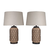 Classy Living Diamond Weave 27in Table Lamp Set of 2 | Rustic Terra Ceramic and Taupe Linen | Bedroom & Living Room | 17 x 17 x 27 in | Model ECL1405B