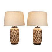 Classy Living Diamond Weave 27in Table Lamp Set of 2 | Rustic Terra Ceramic and Taupe Linen | Bedroom & Living Room | 17 x 17 x 27 in | Model ECL1405B