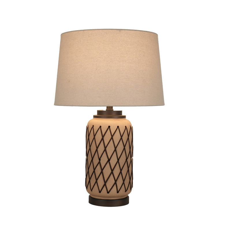 Classy Living Diamond Weave 27in Table Lamp Set of 2 | Rustic Terra Ceramic and Taupe Linen | Bedroom & Living Room | 17 x 17 x 27 in | Model ECL1405B