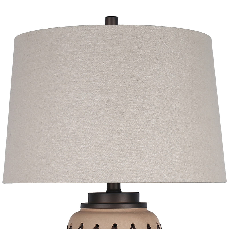 Classy Living Diamond Weave 27in Table Lamp Set of 2 | Rustic Terra Ceramic and Taupe Linen | Bedroom & Living Room | 17 x 17 x 27 in | Model ECL1405B