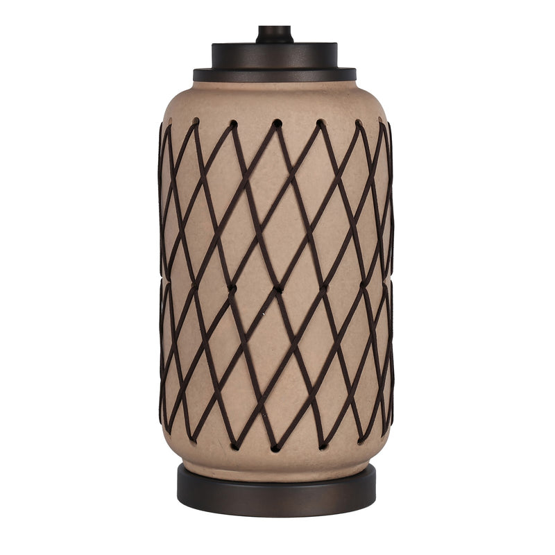 Classy Living Diamond Weave 27in Table Lamp Set of 2 | Rustic Terra Ceramic and Taupe Linen | Bedroom & Living Room | 17 x 17 x 27 in | Model ECL1405B
