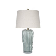 Classy Living Wave Crest 28in 1-Light Table Lamp | Coastal Glacier Blue Ceramic and Taupe Linen | Bedside & Living Room Accent | Model ECL1439B