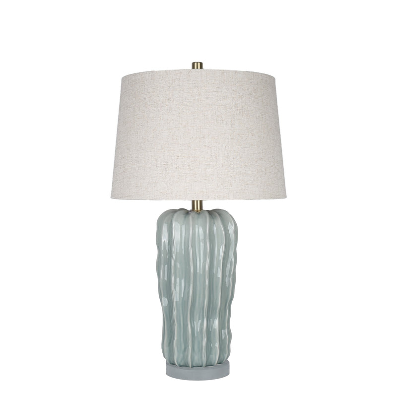 Classy Living Wave Crest 28in 1-Light Table Lamp | Coastal Glacier Blue Ceramic and Taupe Linen | Bedside & Living Room Accent | Model ECL1439B