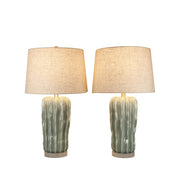 Classy Living Wave Crest 28in 1-Light Table Lamp | Coastal Glacier Blue Ceramic and Taupe Linen | Bedside & Living Room Accent | Model ECL1439B
