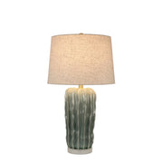 Classy Living Wave Crest 28in 1-Light Table Lamp | Coastal Glacier Blue Ceramic and Taupe Linen | Bedside & Living Room Accent | Model ECL1439B
