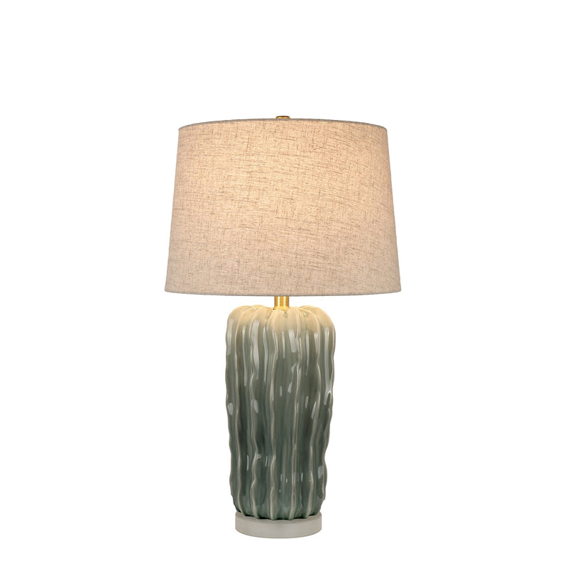 Classy Living Wave Crest 28in 1-Light Table Lamp | Coastal Glacier Blue Ceramic and Taupe Linen | Bedside & Living Room Accent | Model ECL1439B