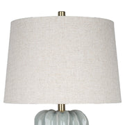 Classy Living Wave Crest 28in 1-Light Table Lamp | Coastal Glacier Blue Ceramic and Taupe Linen | Bedside & Living Room Accent | Model ECL1439B