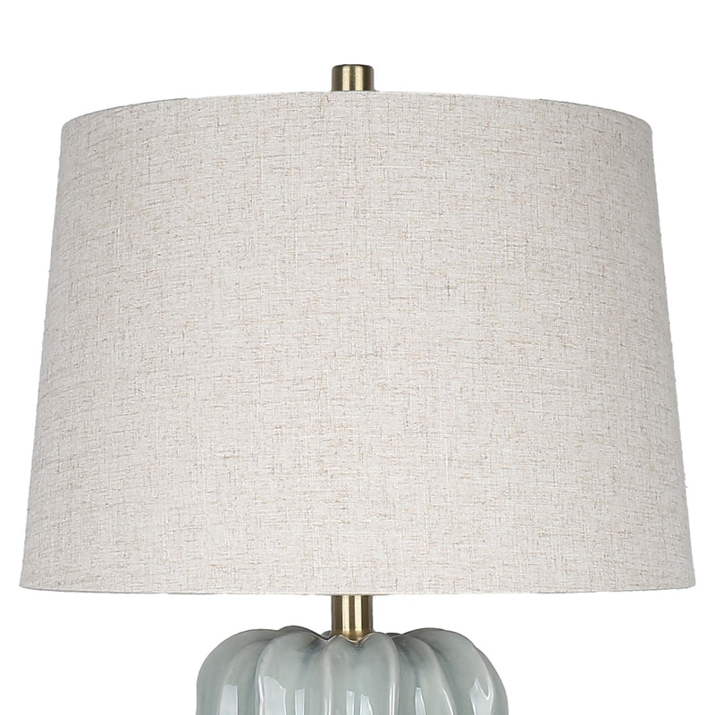 Classy Living Wave Crest 28in 1-Light Table Lamp | Coastal Glacier Blue Ceramic and Taupe Linen | Bedside & Living Room Accent | Model ECL1439B