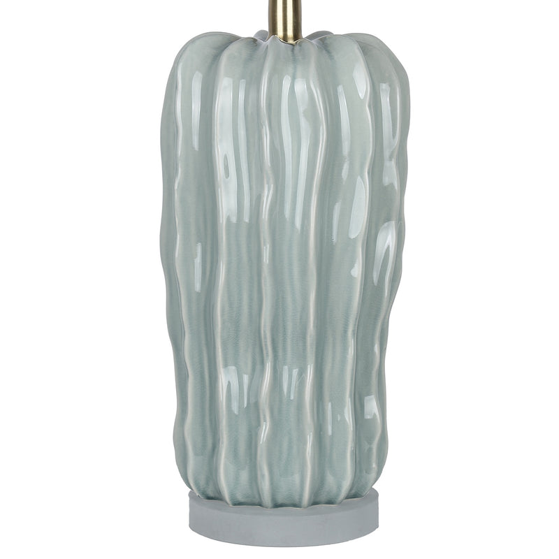 Classy Living Wave Crest 28in 1-Light Table Lamp | Coastal Glacier Blue Ceramic and Taupe Linen | Bedside & Living Room Accent | Model ECL1439B