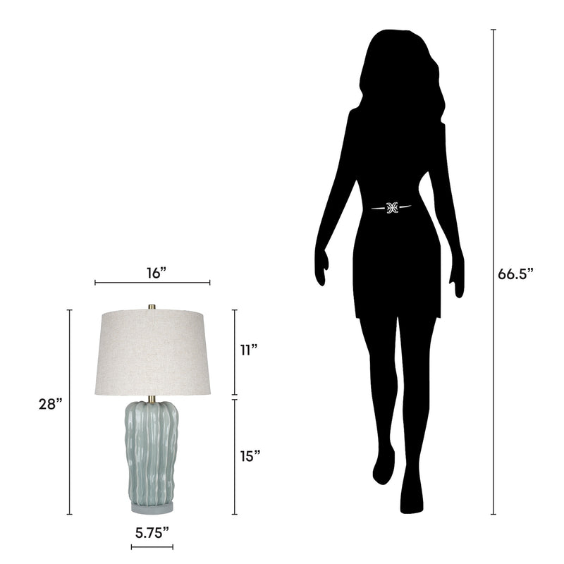 Classy Living Wave Crest 28in 1-Light Table Lamp | Coastal Glacier Blue Ceramic and Taupe Linen | Bedside & Living Room Accent | Model ECL1439B