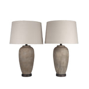 Classy Living Earthen Elegance 28in Ceramic Table Lamp Set of 2 | Rustic Earthen and Oil Bronze with Taupe Linen Shade | Bedroom | Model ECL1896B