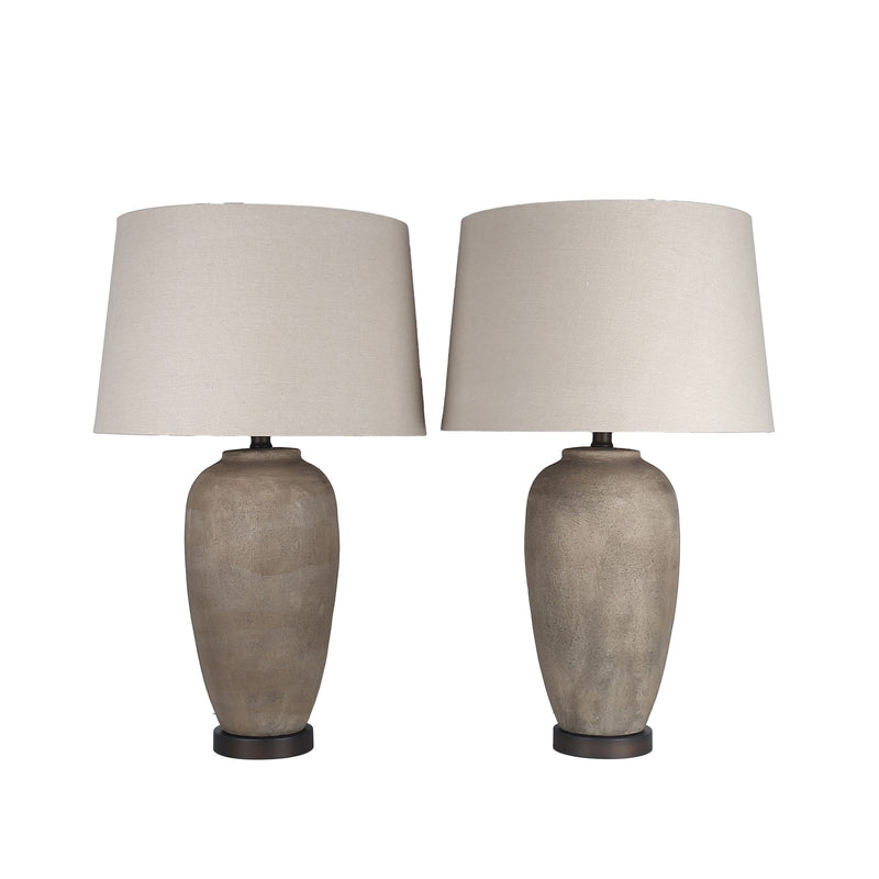 Classy Living Earthen Elegance 28in Ceramic Table Lamp Set of 2 | Rustic Earthen and Oil Bronze with Taupe Linen Shade | Bedroom | Model ECL1896B