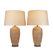 Classy Living Earthen Elegance 28in Ceramic Table Lamp Set of 2 | Rustic Earthen and Oil Bronze with Taupe Linen Shade | Bedroom | Model ECL1896B