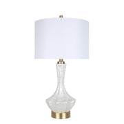 Classy Living Crystal Shell 28in Faux Shell Table Lamp Set of 2 | Coastal White Shell and Soft Gold with White Linen Shade | Bedroom | Model ECL2902B