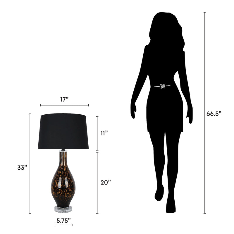Classy Living Speckled Glow 17in Table Lamp Set of 2 | Contemporary Black Speckled Amber Art Glass and Crystal with Black Linen | Model ECL2904B