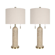 Classy Living Travertine Elegance 27in Table Lamp Set of 2 | Modern Natural Stone and Soft Gold Metal | Living Room & Bedroom | Model ECL3282